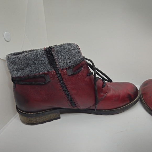 Remonte dark red leather ankle boots with gray collar EU 38 - Picture 6 of 14